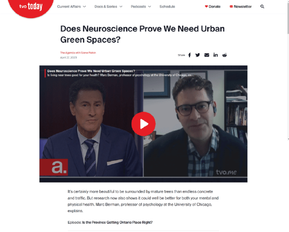 TVO Today: “Does Neuroscience Prove We Need Urban Green Spaces?”