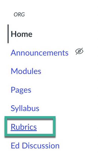 Screenshot of Rubrics button in Course Navigation