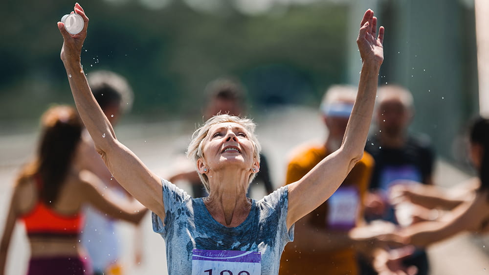 Older woman finishing race