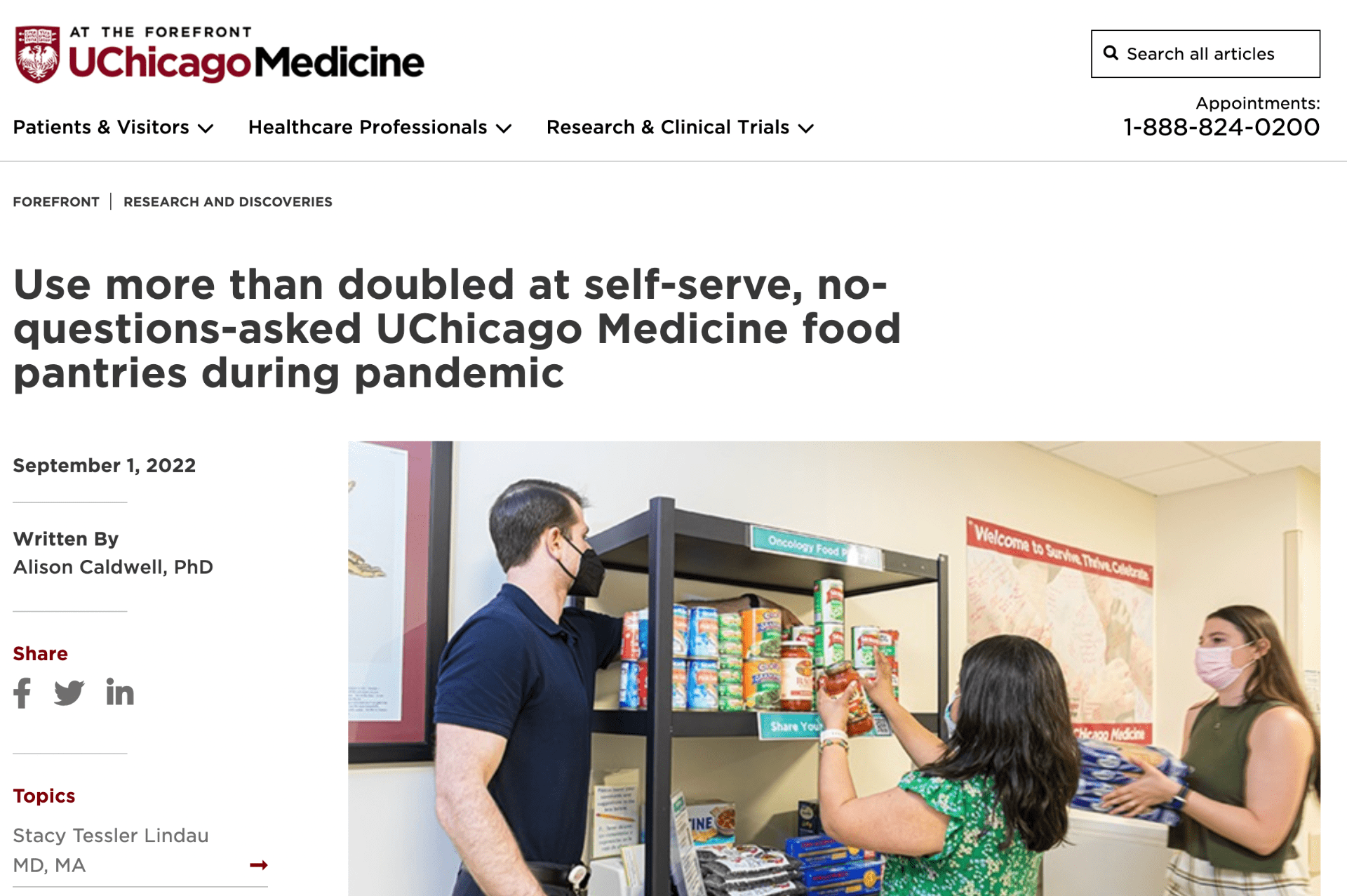 Use more than doubled at self-serve, no-questions-asked UChicago Medicine food pantries during pandemic