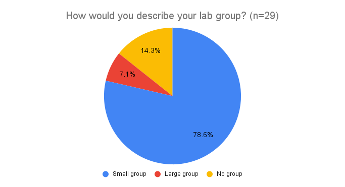 Pie chart titled "Your Current Status" with red piece, green piece, orange piece, blue piece and yellow piece. The red piece is labeled 44.8%, the yellow piece is labeled 17.2%, the green piece is labeled 31% and the blue piece has no number label. There is a legend to the right of the pie chart denoting that the blue color means PhD student-before qualifying exam, the red color means PhD student-past qualifying exam, the yellow color means Postdoc or research staff and the green color means faculty.