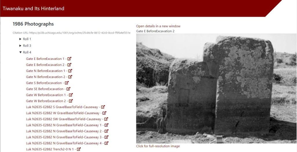 Sample photograph list from Tiwanaku website